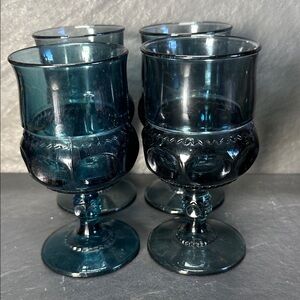 4Indiana Glass Blue Kings Crown Thumb Print Water Goblets